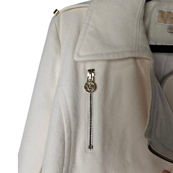 Michael Michael Kors Cream Asymmetrical Belted Wool Peacoat Womens Size 4 - Picture 10 of 11